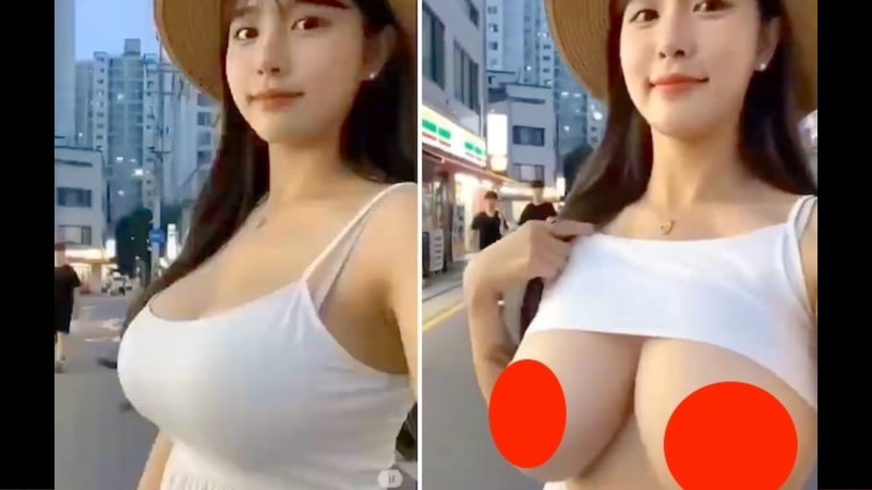 【動画】 爆乳女が日本の街中でお●ぱい丸出し ⇒ 男達の反応がコレｗｗｗ