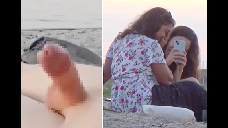海水浴場で女性2人の横でチ●コぼ●きさせてた男 ⇒ この後信じられない事が起こるwww